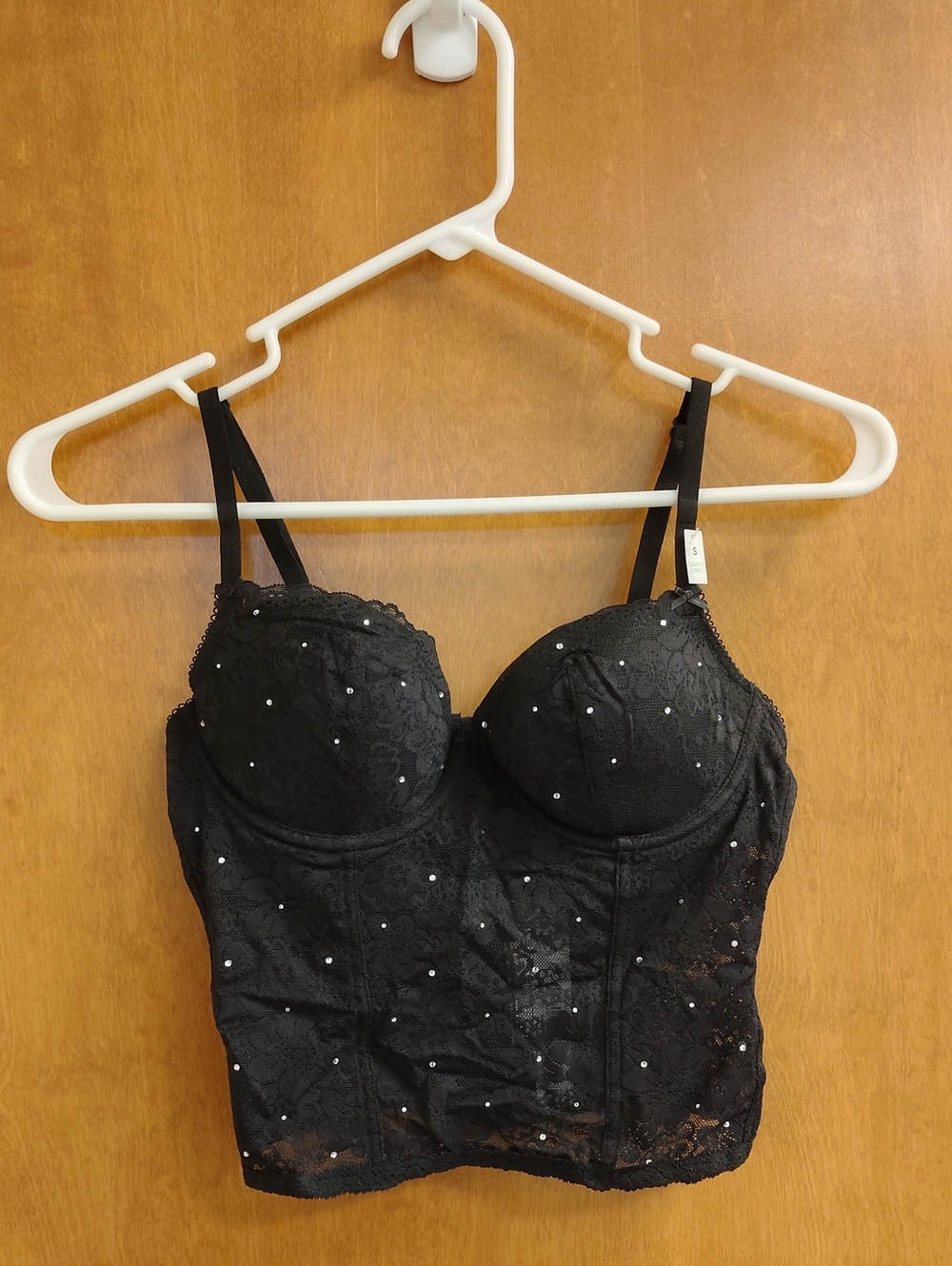 PINK Victoria's Secret Black Lace Lightly Lined Balconette Courset Top